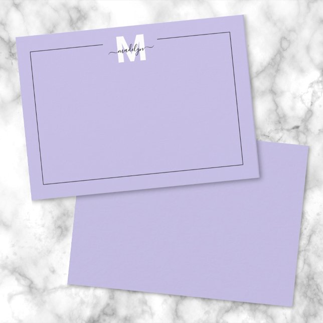 Tarjeta Pequeña Monograma de caligrafía de guión púrpura (Purple Script Calligraphy Name Monogram Note Card)
