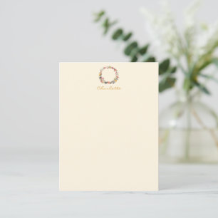 Tarjeta Pequeña Monograma de caligrafía de salchicha floral otoñal