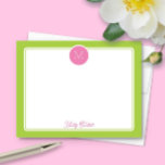 Tarjeta Pequeña Monograma de Círculo Preppy Rosa y Verde Lima<br><div class="desc">Este diseño femenino presenta un borde simple con un círculo en la parte superior que contiene una inicial de monograma y espacio para un nombre/texto en la parte inferior. Haga clic en el botón personalizar si desea ajustar los elementos del diseño y/o modificar aún más el texto. Las variaciones de...</div>