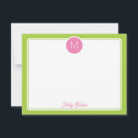 Tarjeta Pequeña Monograma de Círculo Preppy Rosa y Verde Lima<br><div class="desc">Este diseño femenino presenta un borde simple con un círculo en la parte superior que contiene una inicial de monograma y espacio para un nombre/texto en la parte inferior. Haga clic en el botón personalizar si desea ajustar los elementos del diseño y/o modificar aún más el texto. Las variaciones de...</div>