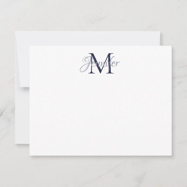 Tarjeta Pequeña Monograma de Damasco decorativo de medio noche azu (Anverso)