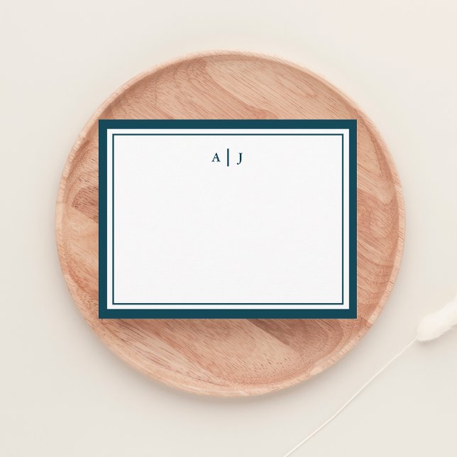 Tarjeta Pequeña Monograma de dos bordes azul Verde azulado Minimal (Subido por el creador)