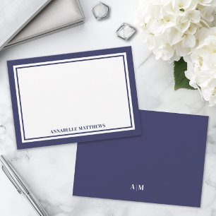 Tarjeta Pequeña Monograma de dos bordes minimalista azul marino