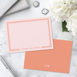 Tarjeta Pequeña Monograma de dos bordes rosa y naranja