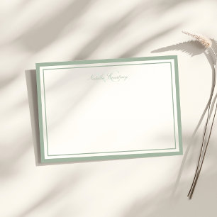 Tarjeta Pequeña Monograma de dos bordes verde de guión minimalista