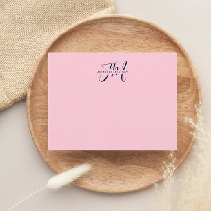 Tarjeta Pequeña Monograma de escritura azul de Moda Girly Rubor ro