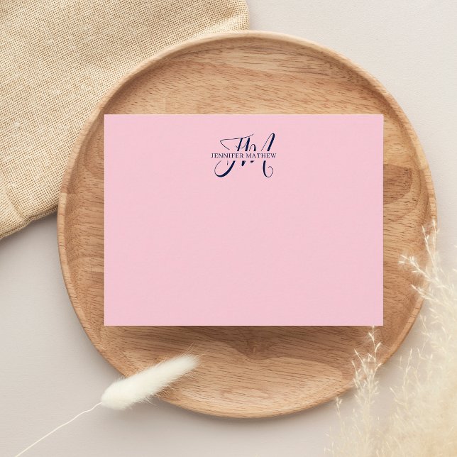 Tarjeta Pequeña Monograma de escritura azul de Moda Girly Rubor ro (Subido por el creador)