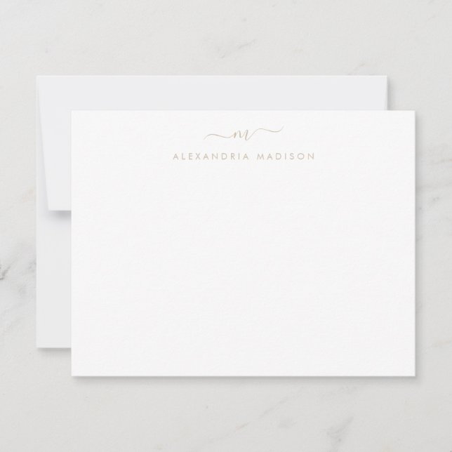 Tarjeta Pequeña Monograma de escritura beige marrón Moda Estaciona (Anverso)