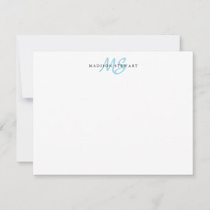 Tarjeta Pequeña Monograma de escritura de pincel azul claro modern