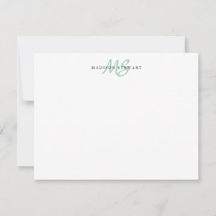 Tarjeta Pequeña Monograma de escritura de pincel moderno verde de