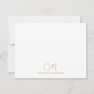 Tarjeta Pequeña Monograma de escritura dorada Stationery moderna