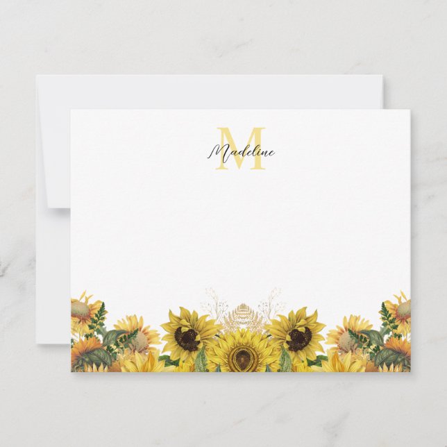 Tarjeta Pequeña Monograma de escritura floral de girasol ruso amar (Anverso)