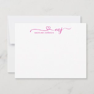 Tarjeta Pequeña Monograma de escritura Girly Magenta rosa del guió