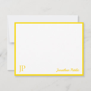 Tarjeta Pequeña Monograma de escritura manuscrita amarillo blanco 