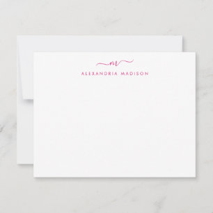 Tarjeta Pequeña Monograma de escritura rosa magenta Moda Estaciona
