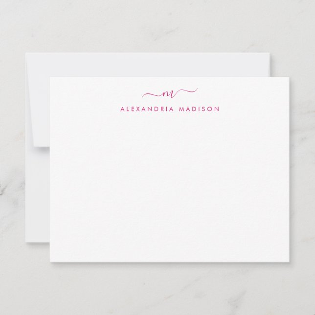 Tarjeta Pequeña Monograma de escritura rosa magenta Moda Estaciona (Anverso)