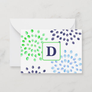 Tarjeta Pequeña Monograma de flor de Mamá azul verde de la Marina