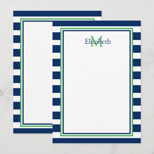 Tarjeta Pequeña Monograma de franja azul y verde de la Marina Náut (Anverso / Reverso)