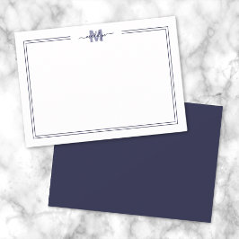 Tarjeta Pequeña Monograma de Guion Azul Marino con Doble Borde