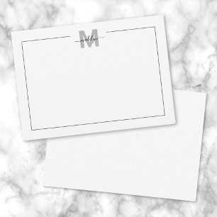 Tarjeta Pequeña Monograma de guión blanco y negro