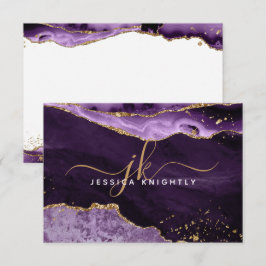 Tarjeta Pequeña Monograma de guión de Purpurina de oro de Geode Pu
