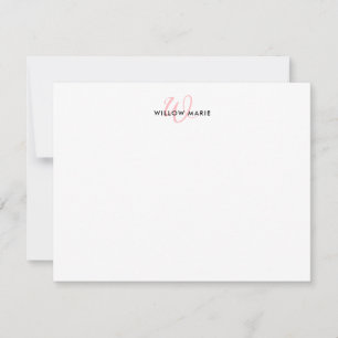 Tarjeta Pequeña Monograma de guion elegante rosado de Rubor Girly