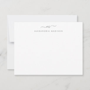 Tarjeta Pequeña Monograma de guión gris plateado Moda de intercamb