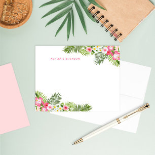 Tarjeta Pequeña Monograma de Hibisco Tropical en Paisaje Diagonal