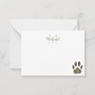 Tarjeta Pequeña Monograma de huella de pata de perro camuflaje ang
