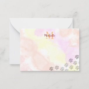 Tarjeta Pequeña Monograma de huellas de patas de cachorro pintado 