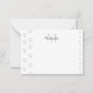 Tarjeta Pequeña Monograma de huellas de patas de gato y perro lind
