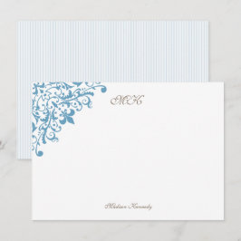 Tarjeta Pequeña Monograma de la banda azul francesa Fleur de Lis