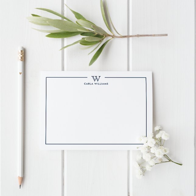 Tarjeta Pequeña Monograma de la familia azul formal clásica Minima (Elegant and professional monogram business card with chic border frame and name.)