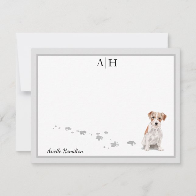 Tarjeta Pequeña Monograma de la frontera gris de Jack Russell Terr (Anverso)