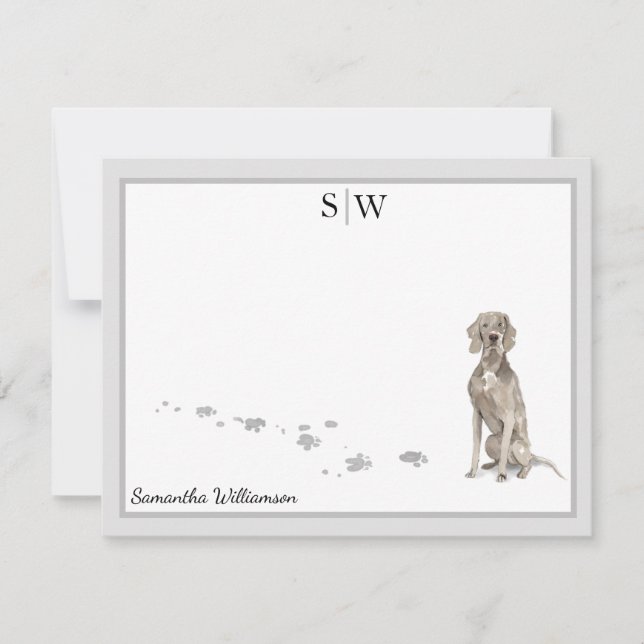 Tarjeta Pequeña Monograma de la frontera gris de Weimaraner Perro  (Anverso)