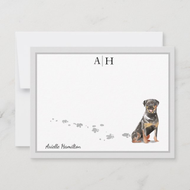 Tarjeta Pequeña Monograma de la frontera gris Rottweiler Dog Perso (Anverso)