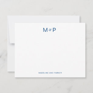 Tarjeta Pequeña Monograma de la pareja contemporánea azul de la ma