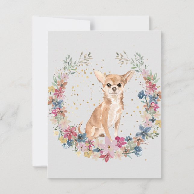 Tarjeta Pequeña Monograma de la primavera del perro chihuahua (Anverso)