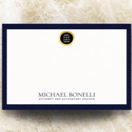 Tarjeta Pequeña Monograma de la ronda de oro de cuero azul de la M