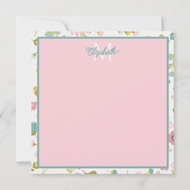 Tarjeta Pequeña Monograma de las flores de cabaña de primavera (Anverso)