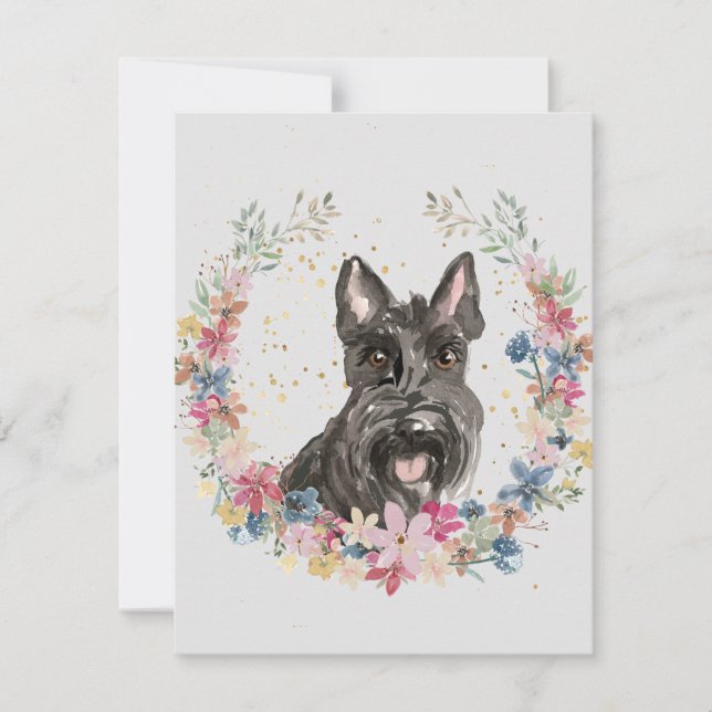 Tarjeta Pequeña Monograma de las flores de primavera de perro de l (Anverso)
