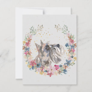Tarjeta Pequeña Monograma de las flores de primavera del Schnauzer