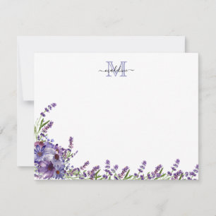 Tarjeta Pequeña Monograma de lavanda púrpura con guión elegante no