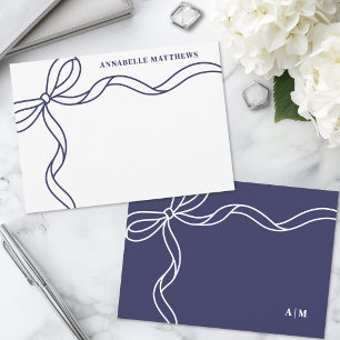 Tarjeta Pequeña Monograma de lazo azul personalizado
