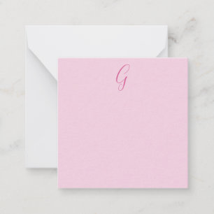 Tarjeta Pequeña Monograma de letra inicial rosa claro elegante sen