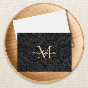 Tarjeta Pequeña Monograma de letra script floral negro elegante