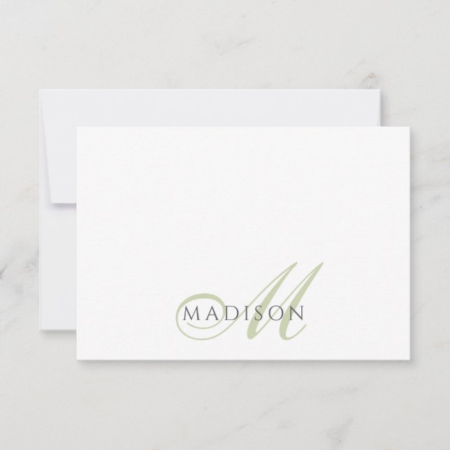 Tarjeta Pequeña Monograma de letra script verde salvia (Anverso)