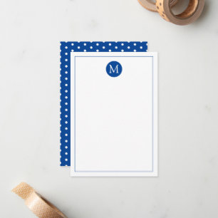 Tarjeta Pequeña Monograma de lunares azules y blancos de la Marina