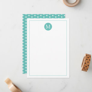 Tarjeta Pequeña Monograma de lunares blancos y teal claro