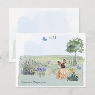 Tarjeta Pequeña Monograma de mariposa de perro de Bulldog francés